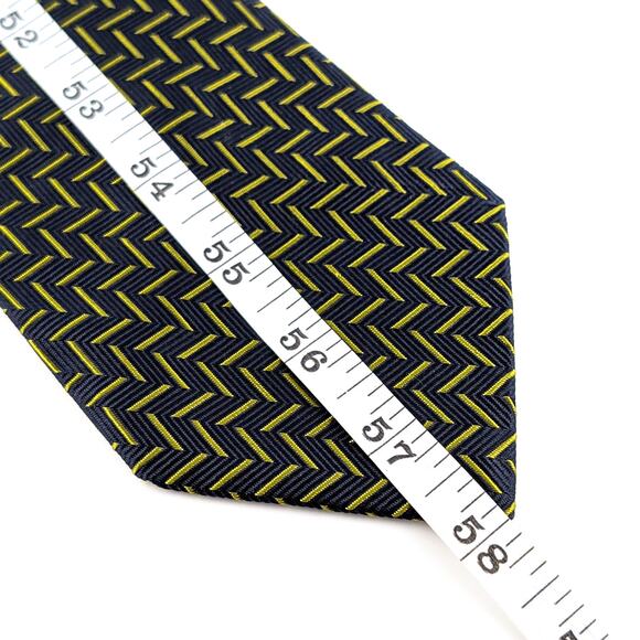 Brooks Brothers Makers Silk Tie Geometric Classic Prep Quiet Luxury Navy Citron - Picture 7 of 8